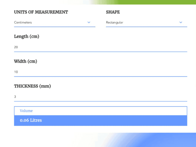 Epoxy Resin Volume Calculator